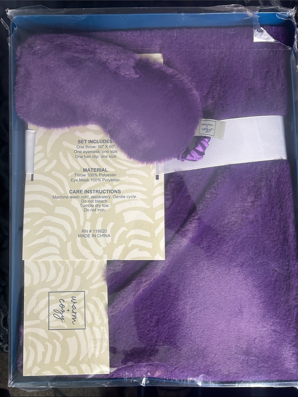 CHRISTMAS IN JULY.. Plush Purple Throw & Eye Mask Set